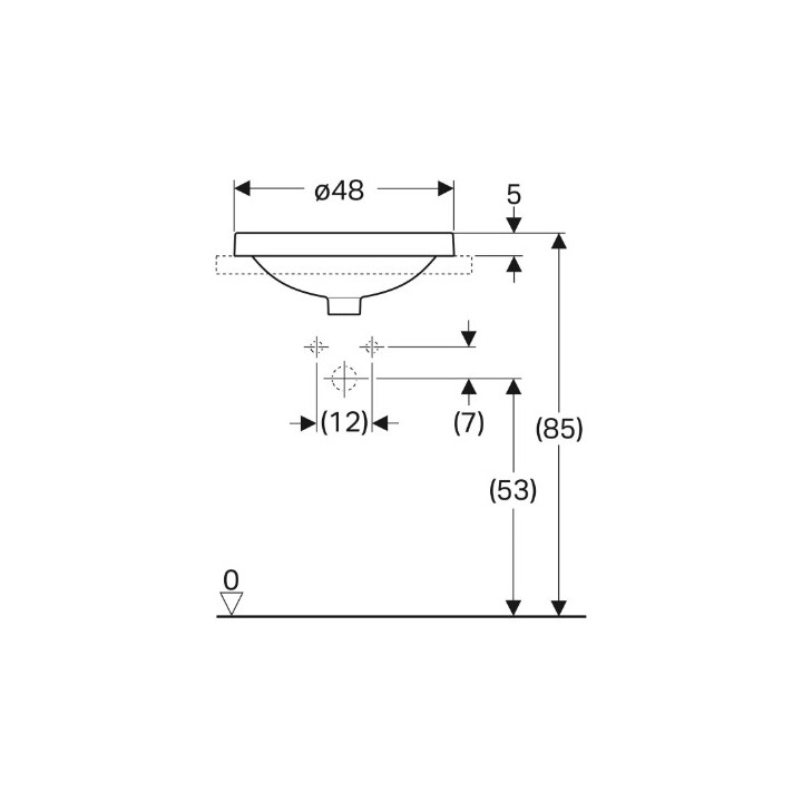Geberit Variform Umywalka wpuszczana w blat, okrągła, z półką, D48cm, H17.8cm, z przelewem, z otworem na baterię