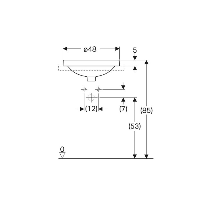 Geberit Variform Umywalka wpuszczana w blat, okrągła, z półką, D48cm, H17.8cm, bez przelewu, z otworem na baterię