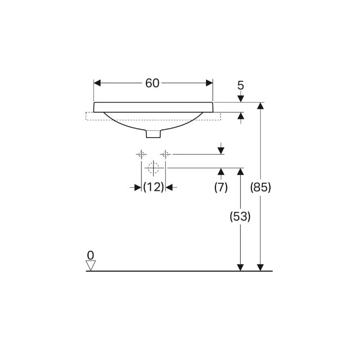 Geberit Variform Umywalka wpuszczana w blat, eliptyczna, B60cm, H17.8cm, T40cm, z przelewem, bez otworu na baterię