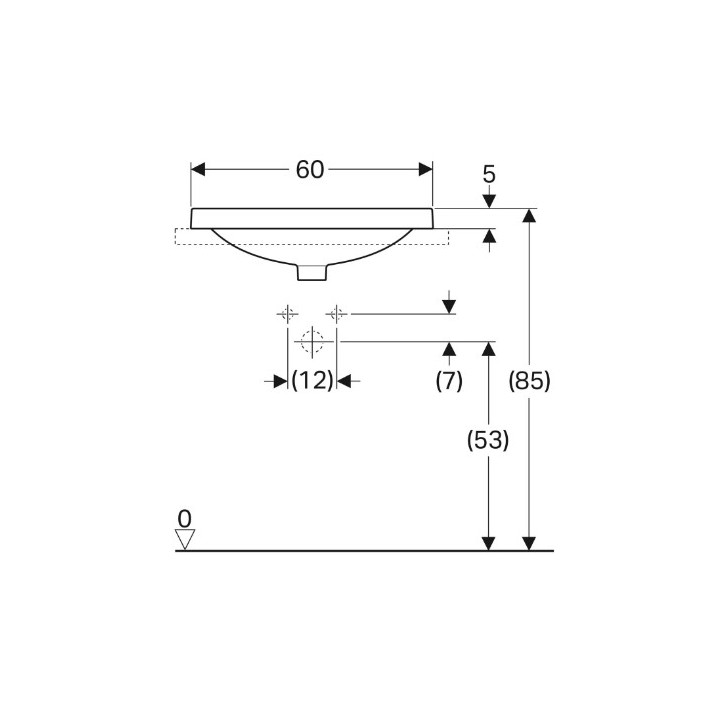 Geberit Variform Umywalka wpuszczana w blat, eliptyczna, B60cm, H17.8cm, T40cm, bez przelewu, bez otworu na baterię