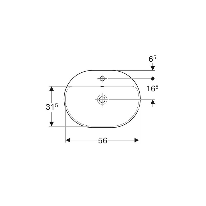 Geberit Variform Umywalka wpuszczana w blat, eliptyczna, B60cm, H17.8cm, T45cm, bez przelewu, z otworem na baterię