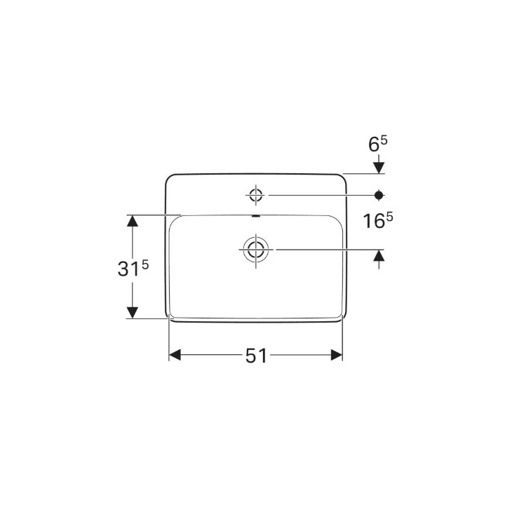 Geberit Variform Umywalka wpuszczana w blat, prostokątna, B55cm, H17.8cm, T45cm, bez przelewu, z otworem na baterię