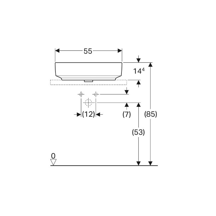 Geberit Variform Umywalka stawiana na blat, prostokątna, B55cm, H15.8cm, T40cm, bez przelewu, bez otworu na baterię