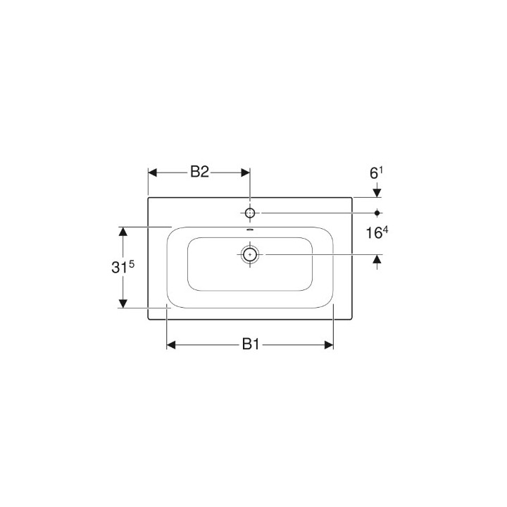 Geberit Selnova Square Umywalka meblowa, B55cm, H16.8cm, T48cm, cienki rant, z przelewem,  z otworem na baterię