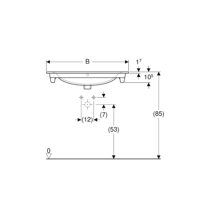 Geberit Selnova Square Umywalka meblowa, B55cm, H16.8cm, T48cm, cienki rant, z przelewem,  z otworem na baterię