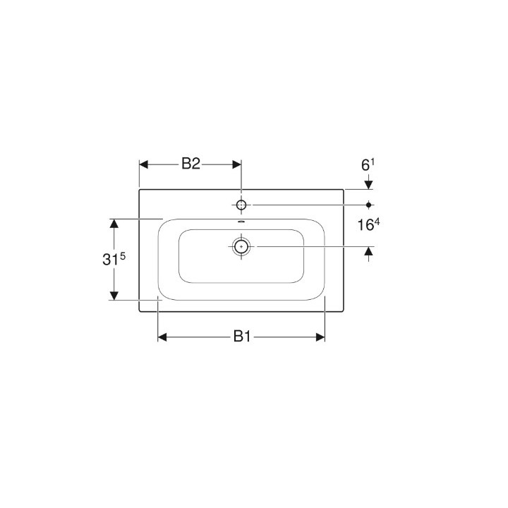Geberit Selnova Square Umywalka meblowa, B60cm, H16.8cm, T48cm, cienki rant, z przelewem,  z otworem na baterię