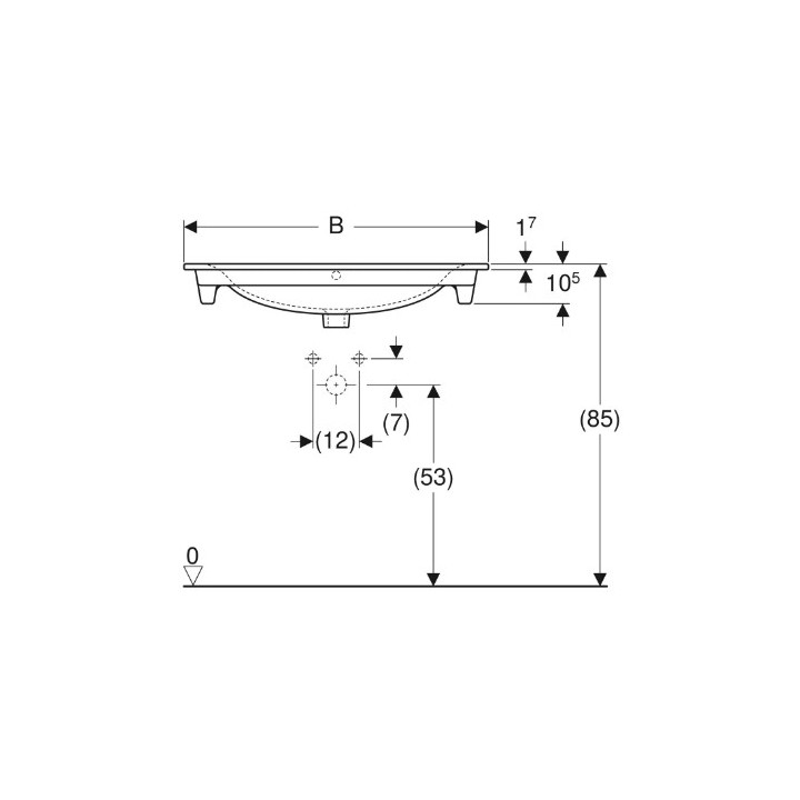 Geberit Selnova Square Umywalka meblowa, B60cm, H16.8cm, T48cm, cienki rant, z przelewem,  z otworem na baterię