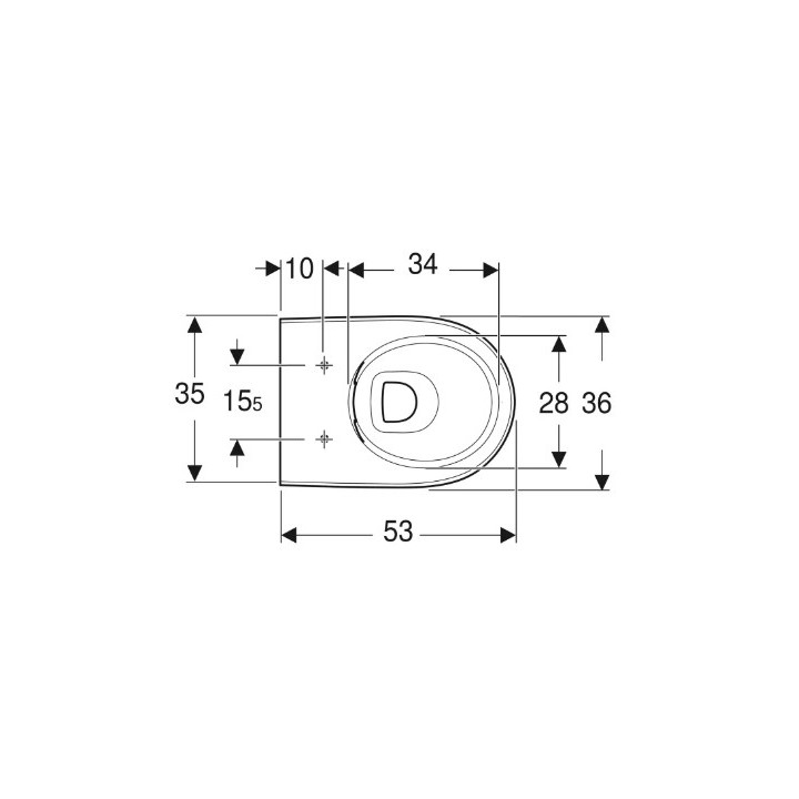 Geberit Selnova Wisząca miska WC, lejowa, B36cm, H33cm, T53cm, ukryte mocowania, Rimfree