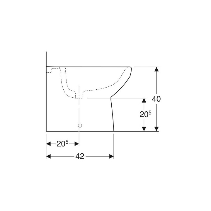Geberit Selnova Square Bidet stojący przylegający do ściany, B35cm, H40cm, T53cm, częściowo ukryte mocowania, z przelewem, z otw