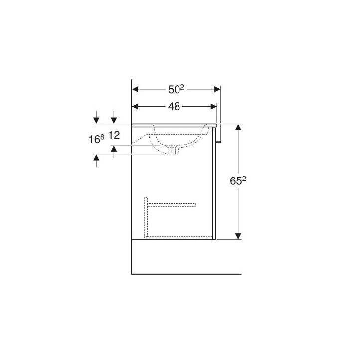 Geberit Selnova Square Zestaw szafki pod umywalkę, z jednymi drzwiami, B55cm, H65.2cm, T50.2cm, lava, z umywalką meblową, cienki