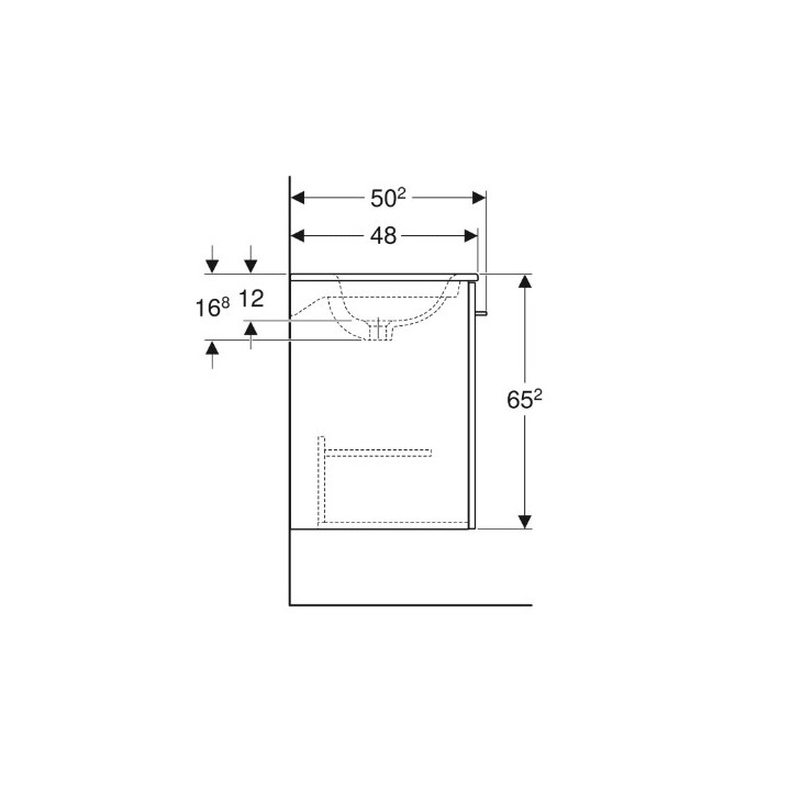 Geberit Selnova Square Zestaw szafki pod umywalkę, z jednymi drzwiami, B60cm, H65.2cm, T50.2cm, lava, z umywalką meblową, cienki