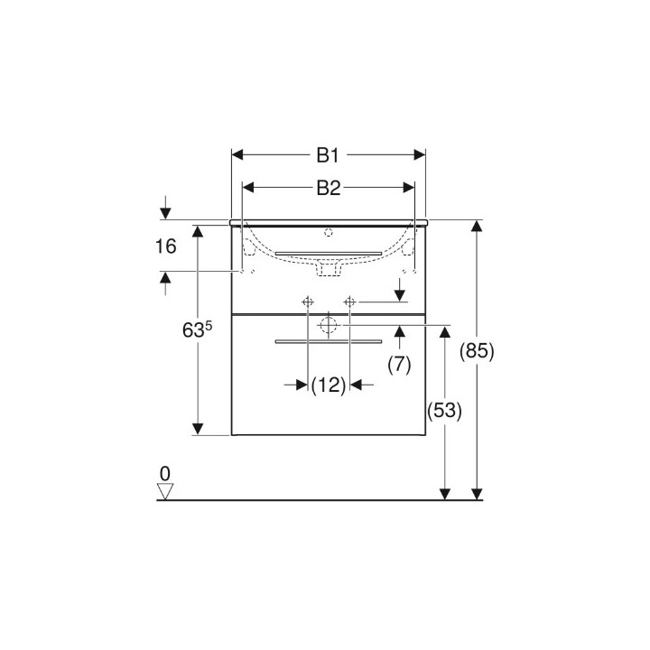 Geberit Selnova Square Zestaw szafki pod umywalkę, z dwiema szufladami, B60cm, H65.2cm, T50.2cm, biały, z umywalką meblową, cien