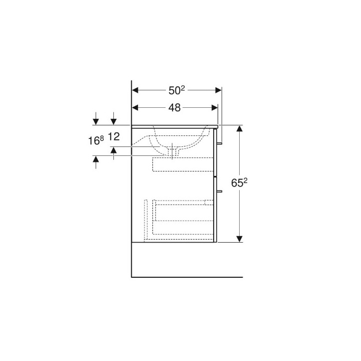 Geberit Selnova Square Zestaw szafki pod umywalkę, z dwiema szufladami, B60cm, H65.2cm, T50.2cm, biały, z umywalką meblową, cien