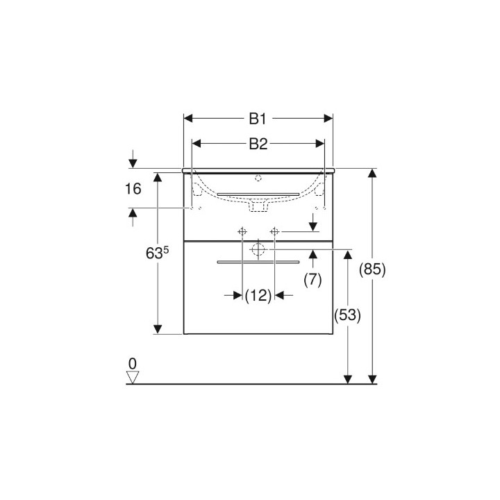 Geberit Selnova Square Zestaw szafki pod umywalkę, z dwiema szufladami, B80cm, H65.2cm, T50.2cm, biały, z umywalką meblową, cien