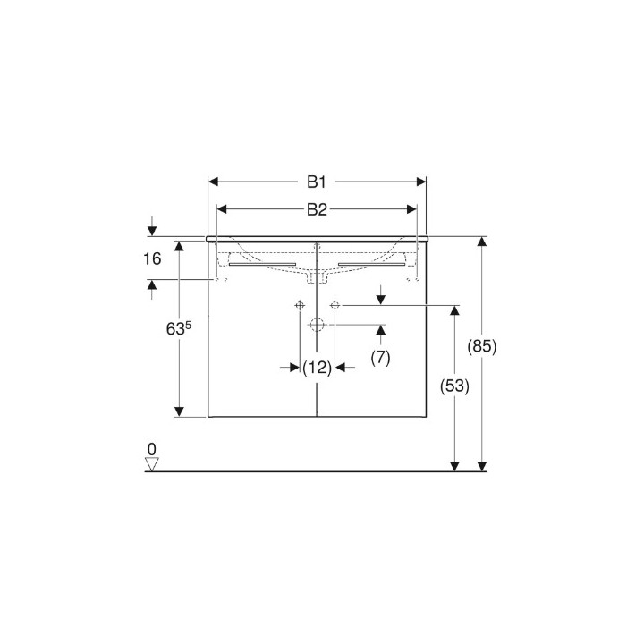 Geberit Selnova Square Zestaw szafki pod umywalkę, z dwojgiem drzwi, B100cm, H65.2cm, T50.2cm, biały, z umywalką meblową, cienki