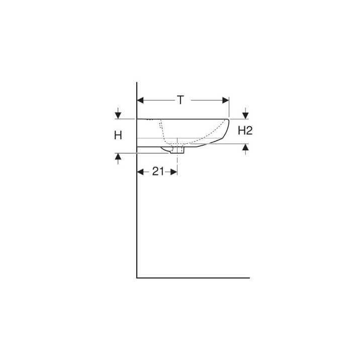 Geberit Selnova Umywalka, B60cm, H18cm, T48cm, z przelewem, z otworem na baterię