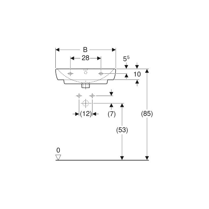 Geberit Selnova Square Umywalka, B55cm, H17.5cm, T44cm, z przelewem, z otworem na baterię