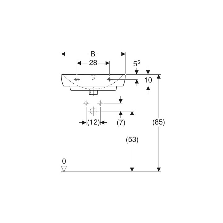 Geberit Selnova Square Umywalka, B55cm, H17.5cm, T44cm, z przelewem, bez otworu na baterię