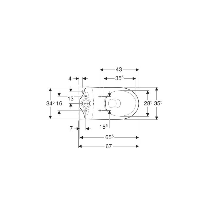 Geberit Selnova Comfort Stojąca miska WC do spłuczki nasadzanej, lejowa, B35.5cm, H46cm, T65.5cm, podwyższona, odpływ poziomy, R