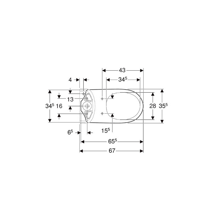 Geberit Selnova Stojąca miska WC do spłuczki nasadzanej, lejowa, B36cm, H39cm, T67cm, odpływ pionowy