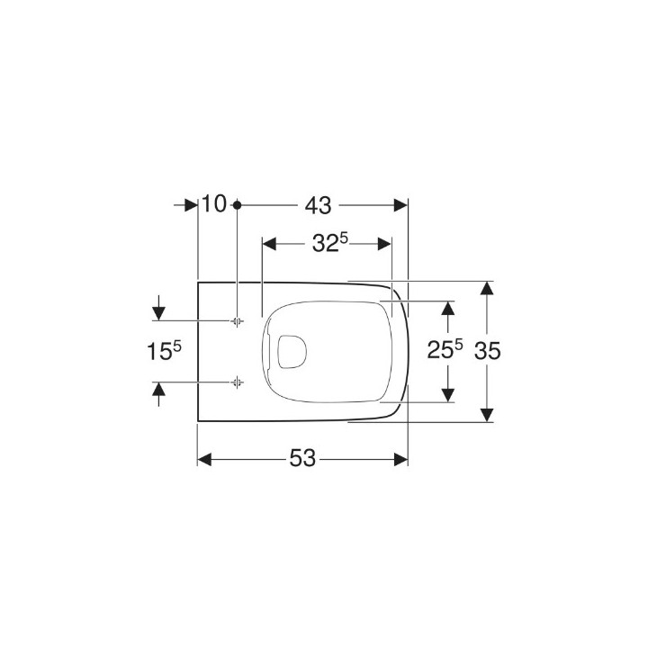 Geberit Selnova Square Wisząca miska WC, lejowa, B35cm, H34cm, T53cm, Rimfree