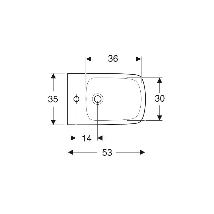 Geberit Selnova Square Bidet wiszący, B35cm, H35.5cm, T53cm, z przelewem, z otworem na baterię