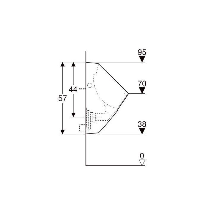 Geberit Alivio Pisuar, B34cm, H57cm, T34cm, dopływ u góry, odpływ do tyłu lub w dół