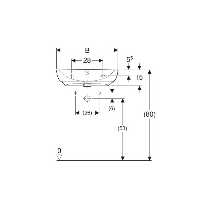 Geberit Selnova Comfort Umywalka, 55x15x55cm, z przelewem, z otworem na baterię