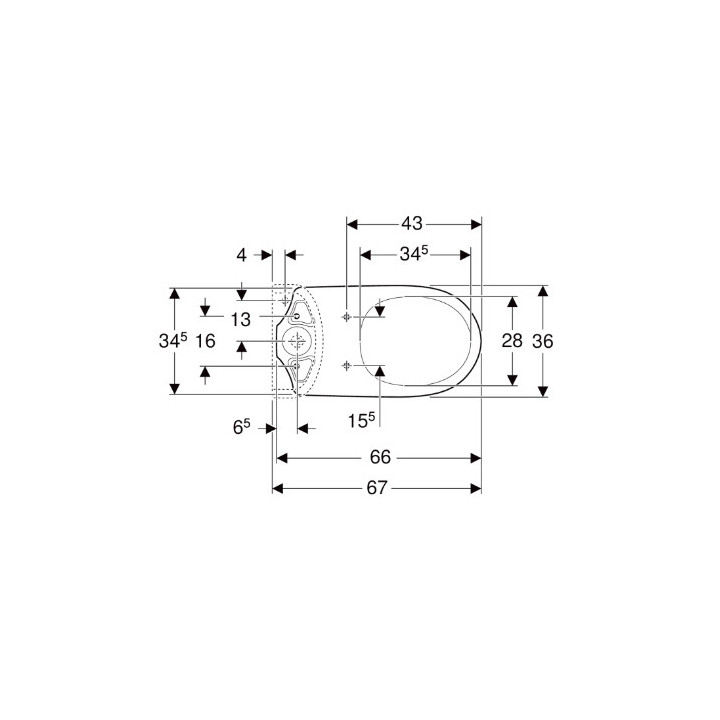 Geberit Selnova Comfort Stojąca miska WC do spłuczki nasadzanej, lejowa, 36x46x67cm, podwyższona, odpływ poziomy