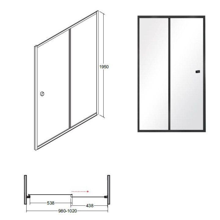 Drzwi prysznicowe do wnęki Besco Duo Slide, 100x195cm, przesuwne, szkło przejrzyste, profil chrom