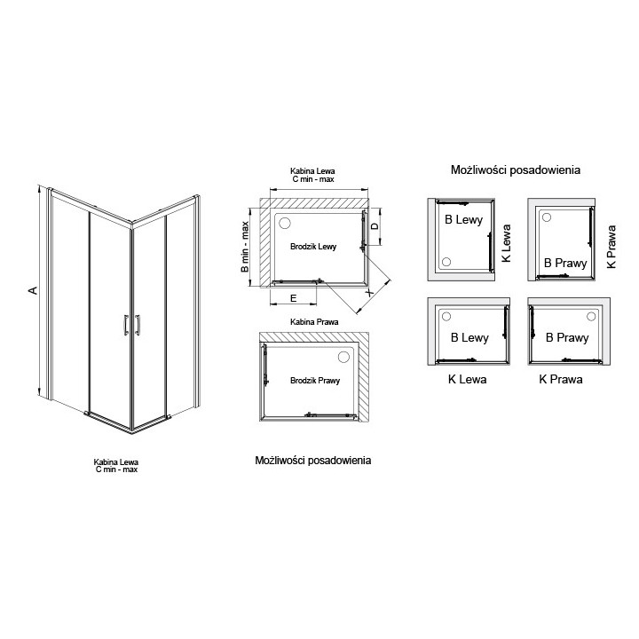 Drzwi przesuwne Sanplast D2L(P)/FREEZONE 130x190 cm profil srebrny matowy, grey