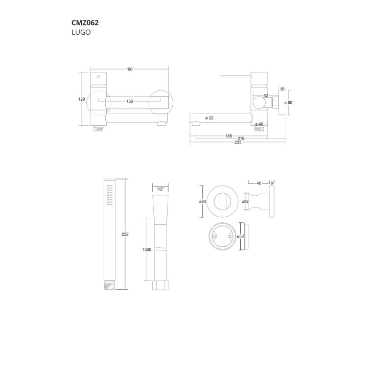 Zestaw wannowo prysznicowy Corsan Lugo czarna bateria z wylewką i słuchawką prysznicową