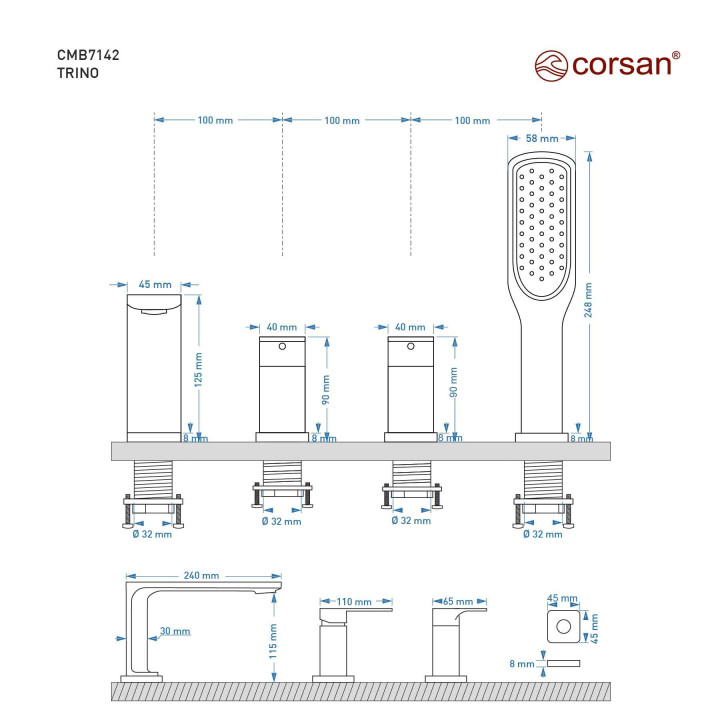 Bateria wannowa otworowa Corsan Trino czarna