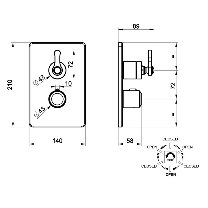 Termostatyczna bateria natryskowa Gessi Venti20, podtynkowa, 2 wyjścia wody, chrom