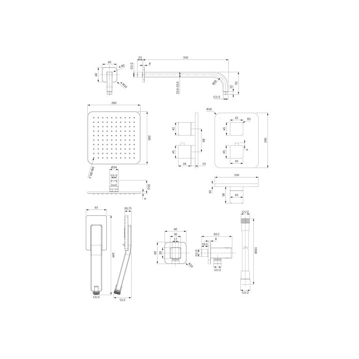 OMNIRES SLIDE termostatyczny system prysznicowy podtynkowy