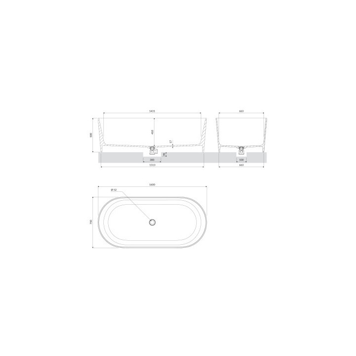 Wanna wolnostojąca OMNIRES OVO M+, 160x75 cm, z syfonem - coral 