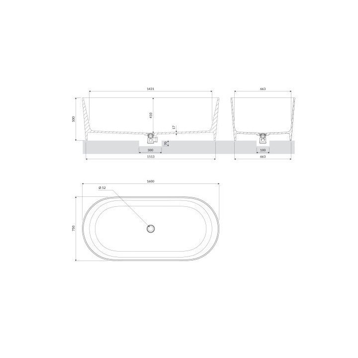 Wanna wolnostojąca OMNIRES OVO M+, 160x75 cm, z syfonem - black lava