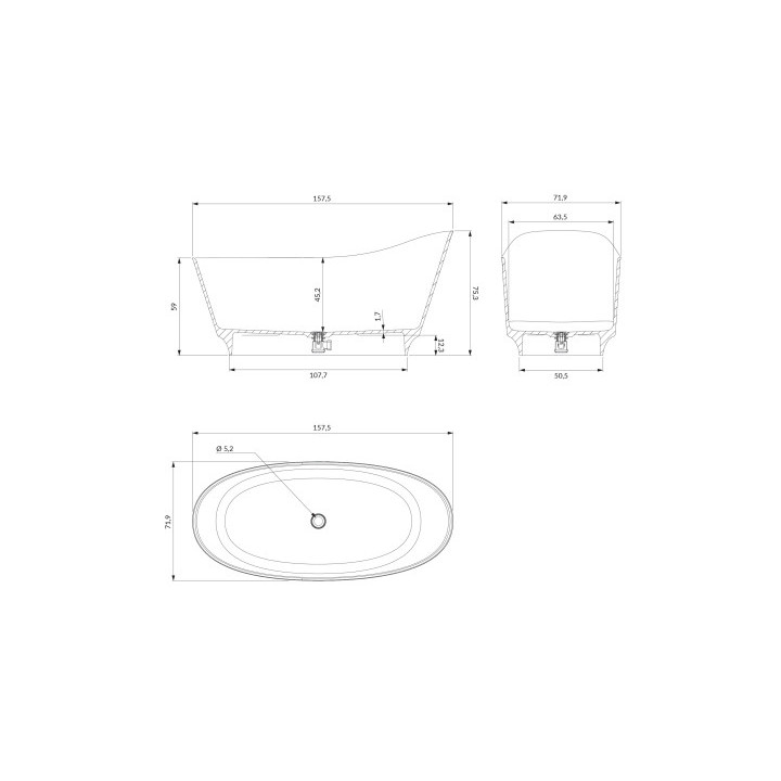 Wanna wolnostojąca OMNIRES NEO M+, 158x72 cm, z syfonem - biały mat