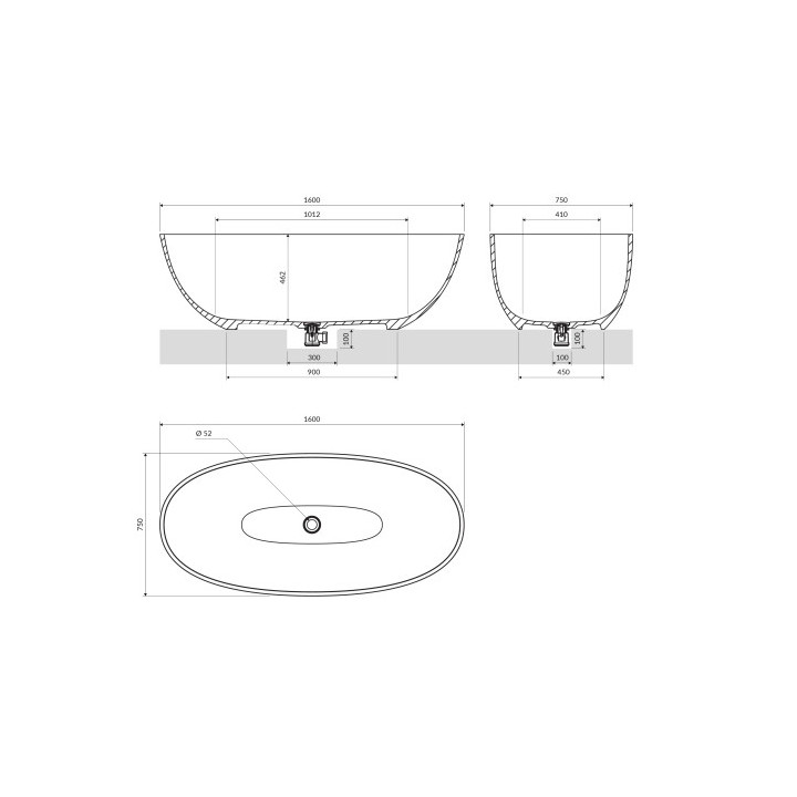 Wanna wolnostojąca OMNIRES SHELL M+, 160x75 cm, z syfonem - biały mat