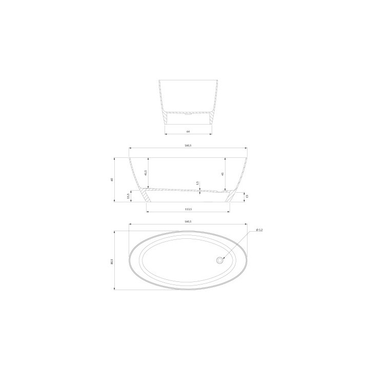 Wanna wolnostojąca OMNIRES SIENA M+, 161 x 81 cm - biały / czarny połysk