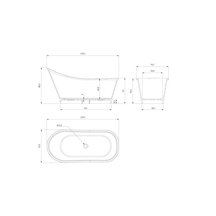 Wanna wolnostojąca OMNIRES VENEZIA M+ , 160 x 73 cm - biały / czarny połysk