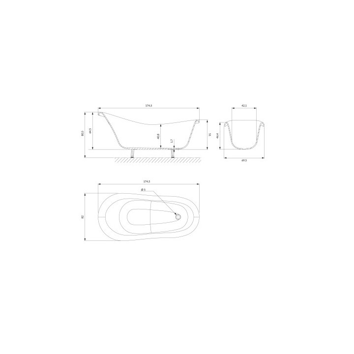 Wanna wolnostojąca OMNIRES ATENA COMFORT M+, 175 x 82 cm - biały / czarny połysk