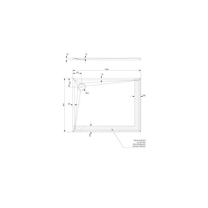 Brodzik prysznicowy OMNIRES STONE prostokątny ze strukturą kamienia, 90x100cm  - biały mat 