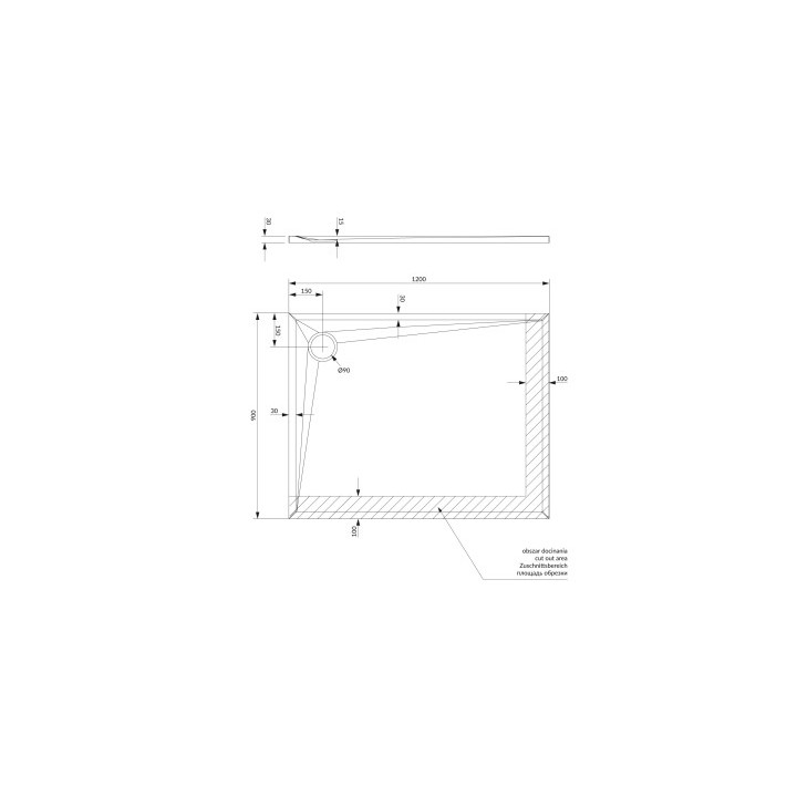 Brodzik prysznicowy OMNIRES STONE prostokątny ze strukturą kamienia, 90x120cm - biały mat 