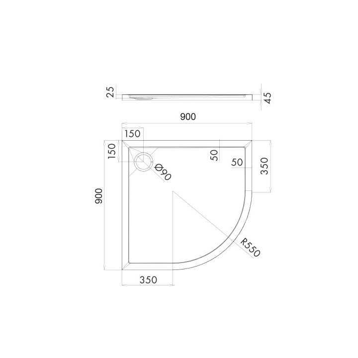 Akrylowy brodzik prysznicowy półokrągły OMNIRES MERTON , 90x90cm -  biały połysk