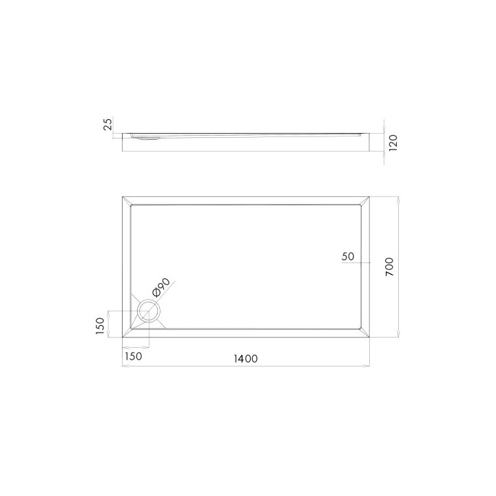 Brodzik prysznicowy akrylowy, prostokątny OMNIRES CAMDEN, 70x140cm  - biały połysk