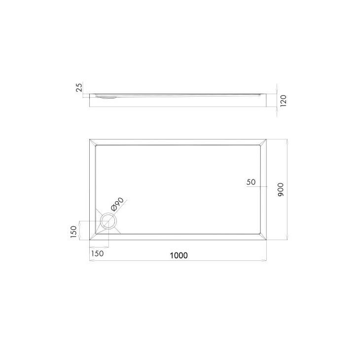 Brodzik prysznicowy akrylowy, prostokątny OMNIRES CAMDEN, 90x100cm  - biały połysk
