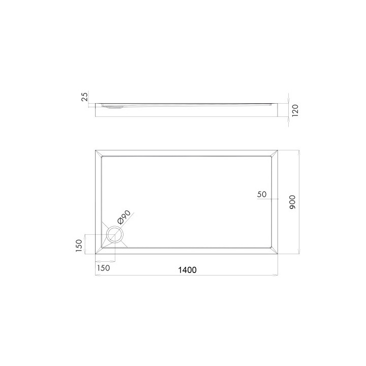 Brodzik prysznicowy akrylowy, prostokątny OMNIRES CAMDEN, 90x140cm  - biały połysk