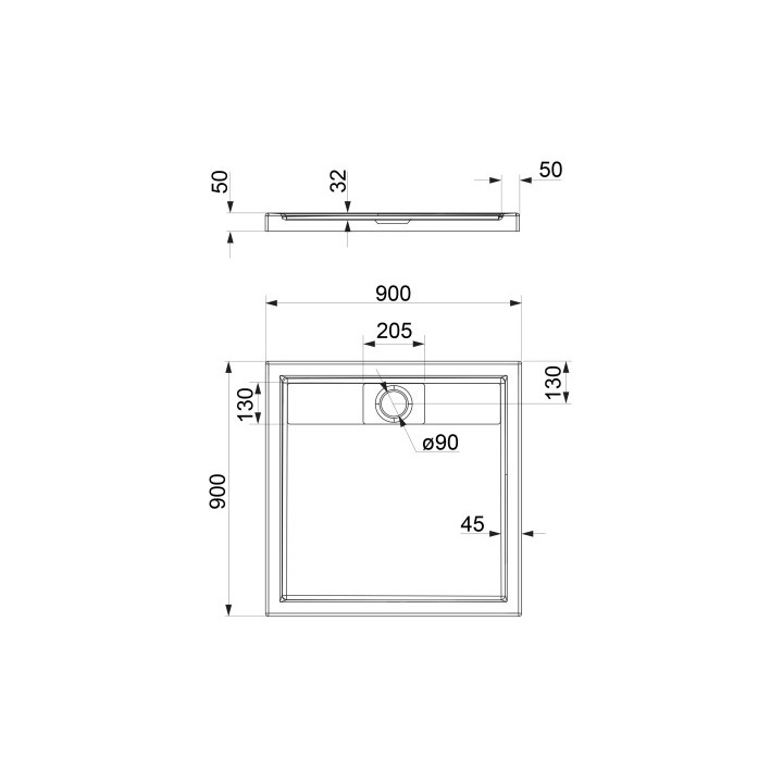 BROOKLYN akrylowy brodzik prysznicowy prostokątny, 90x90cm - biały połysk