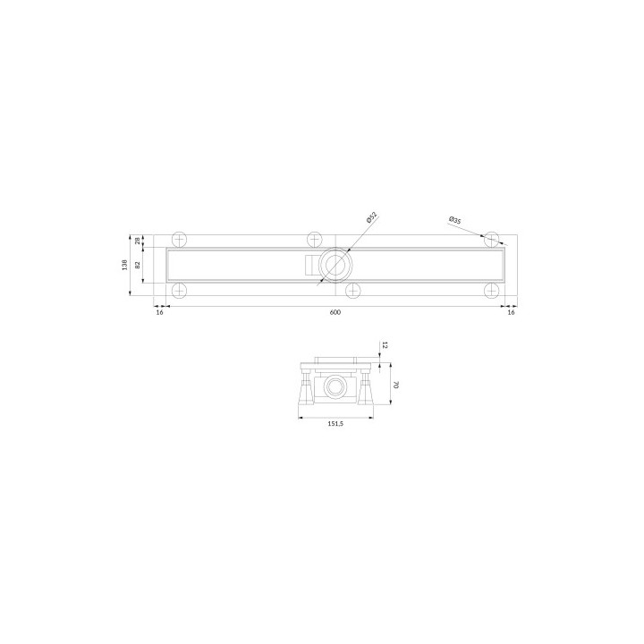 Prysznicowy odpływ liniowy OMNIRES LOWFIX z maskownicą do wklejenia płytek, 60 cm - srebrny